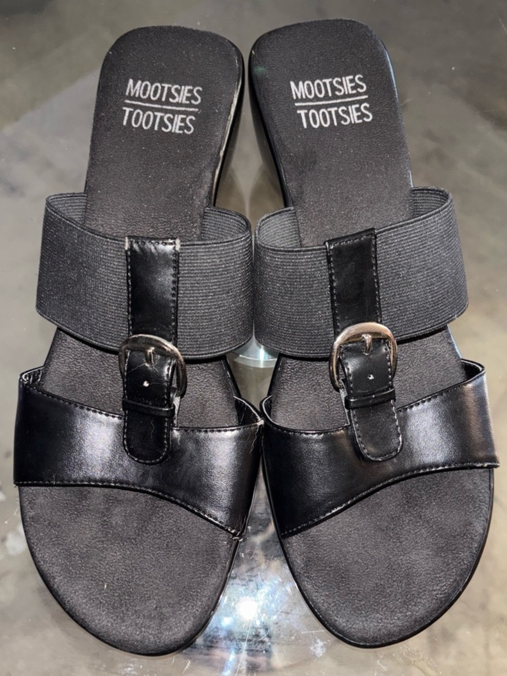 Mootsies Tootsies Black Slide Mules with Buckle Detail sz 9.5